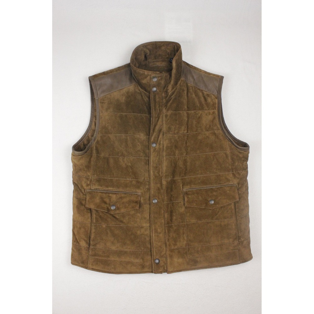 Roundtree & Yorke XL Brown Suede Leather Quilted Vest Ranch Workwear Western